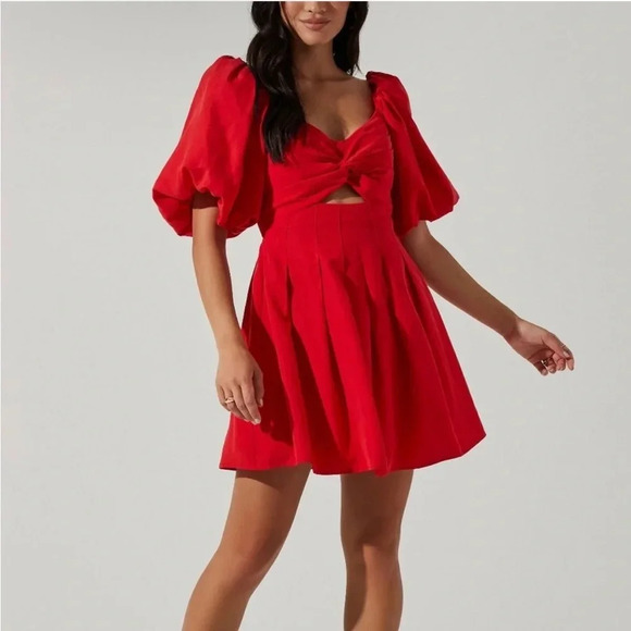 Like new! ASTR The Label Serilda Cutout Puff Sleeve Red Lyocell Mini Dress Small - Picture 3 of 15
